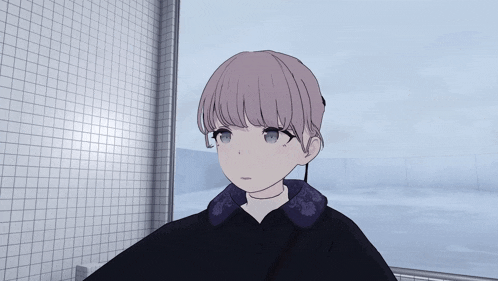 a drawing of a girl with purple hair