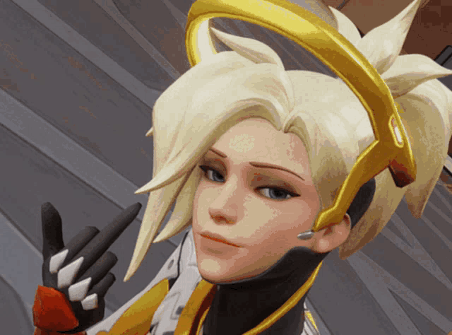 a close up of a cartoon character with blonde hair