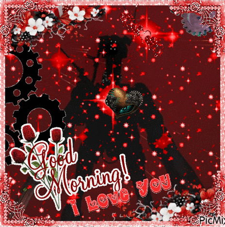a picture that says good morning i love you with a red background