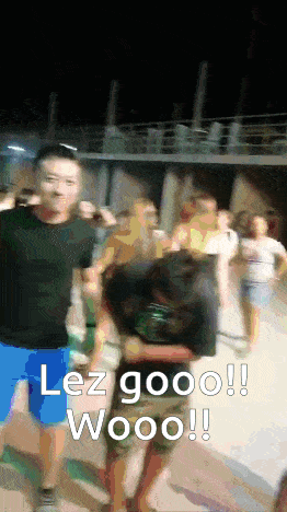 a man in a black shirt and blue shorts says lez gooo