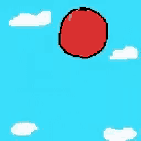 a red balloon is flying in the sky with white clouds behind it .