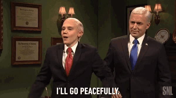a man in a suit and tie is saying i 'll go peacefully