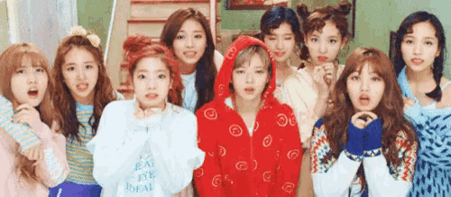 a group of young women are standing next to each other in a room .