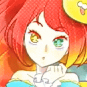 a girl with red hair and green eyes is wearing a blue dress