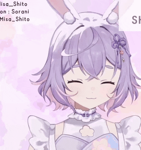 a girl with purple hair and red eyes has the name lisa shito on the bottom