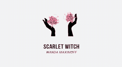 a logo for scarlet witch by wanda maximoff shows a pair of hands holding a heart .