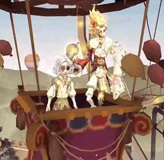 a couple of cartoon characters standing in a hot air balloon