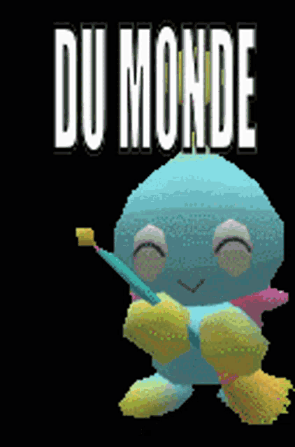 a cartoon character with a broom and the word du monde