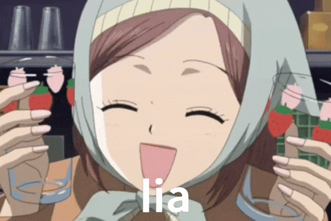 a girl with a scarf around her head is holding strawberries and the word lia is visible