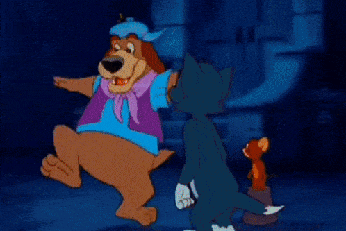 a cartoon dog wearing a blue hat and scarf stands in front of a light
