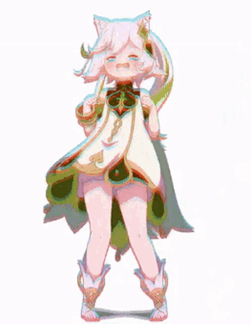 a drawing of a girl with a cat ear standing next to a shadow of herself