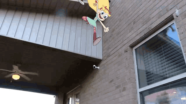 a cartoon character is falling off a building