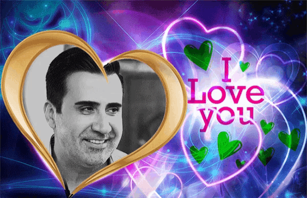 a picture of a man in a heart shaped frame with the words i love you