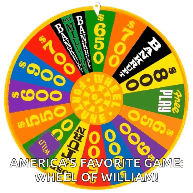 a colorful wheel of william with the words america 's favorite game wheel of william written below it