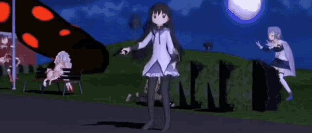 a cartoon of a girl holding a sword in front of a giant monster