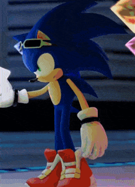 sonic the hedgehog wearing sunglasses and a pair of red and white shoes
