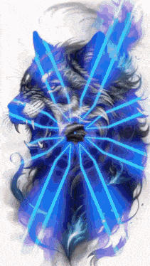 a painting of a wolf with a blue light coming out of its mouth