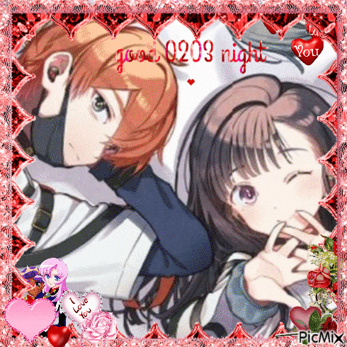 a picture of a boy and a girl with the words good night written on it