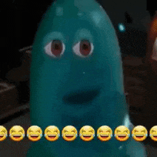 a close up of a cartoon character with a smiley face on it