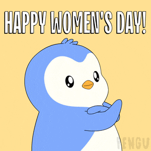 a penguin says happy women 's day in white letters