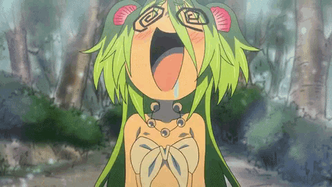 a cartoon girl with green hair and glasses is crying