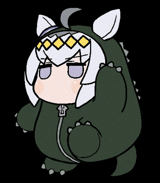 a cartoon drawing of a girl wearing a dinosaur costume