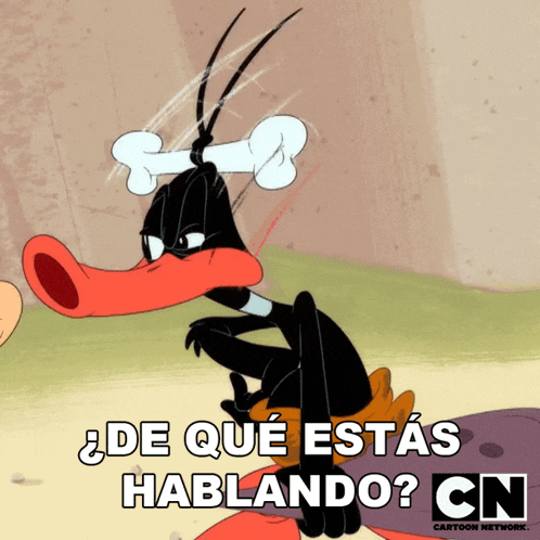 a cartoon character with a bone on his head and the words " de que estas hablando "