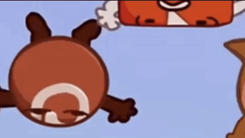 a cartoon of a dog laying on its back next to a red bag .