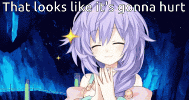 a girl with purple hair is smiling with the words that looks like it 's gonna hurt below her