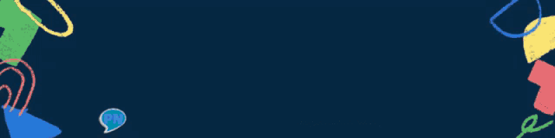 a blue background with colorful shapes and the words where