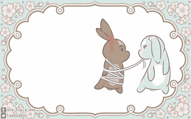 a drawing of a rabbit being pulled by another rabbit with the words one-cup-a-day on the bottom