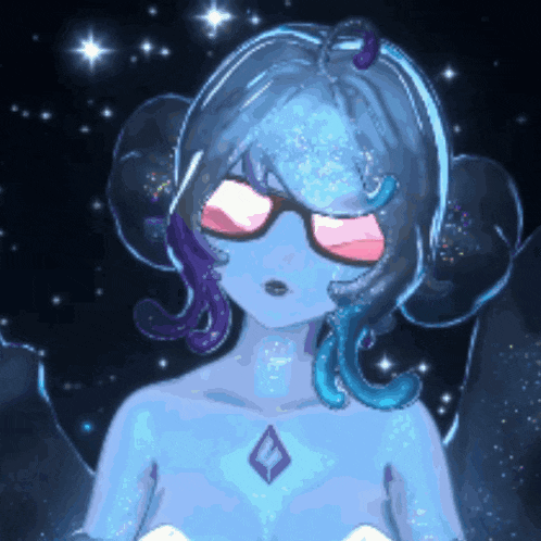 a pixel art drawing of a girl with sunglasses and a diamond on her chest