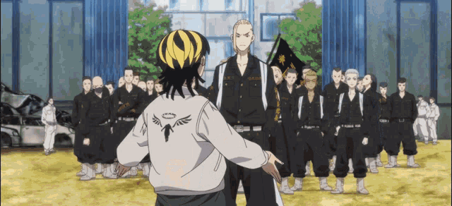 a group of anime characters are standing next to each other