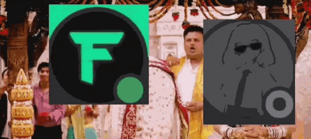 a group of people standing in front of a sign that says f and lo