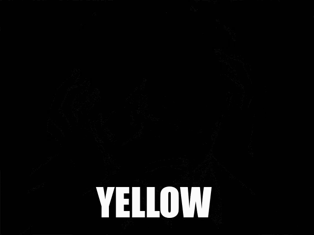 a black and white drawing of a boy covering his face with his hands with the word yellow written below him