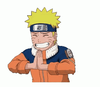 a cartoon character from naruto is making a funny face with his hands folded in prayer .