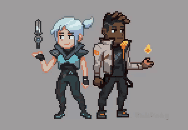 a pixel art drawing of a man and a woman