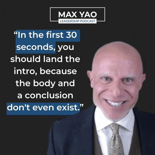 a man in a suit and tie with a quote from the max yao leadership podcast