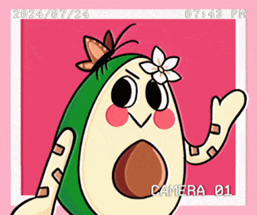 a cartoon of an avocado with a flower on its head and the date of 07/24