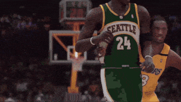 a basketball player for the lakers dribbles a basketball