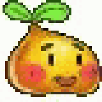 a pixel art illustration of a yellow onion with a green leaf on top of it .