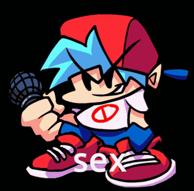 a cartoon character is holding a microphone with the word sex written on it