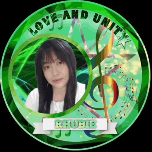a picture of a girl in a green circle with the words love and unity on it