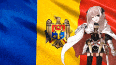a girl standing in front of a romania flag