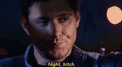 a close up of a man 's face with the words night bitch on the bottom
