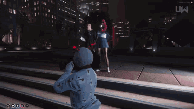 a person taking a picture of a man and a girl in a video game
