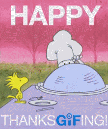 a happy thanksgiving greeting card with a cartoon character