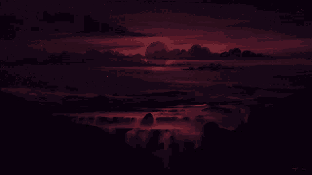 a painting of a partial eclipse of the sun with mountains in the foreground