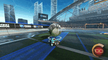 a rocket league game is being played on a screen