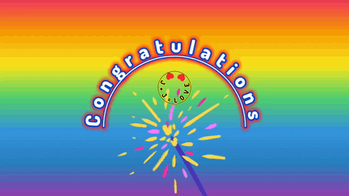 a rainbow background with congratulations written in the middle